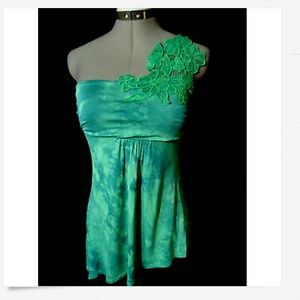 K-TOO Tie Dye Tank top S Turquois Floral applique